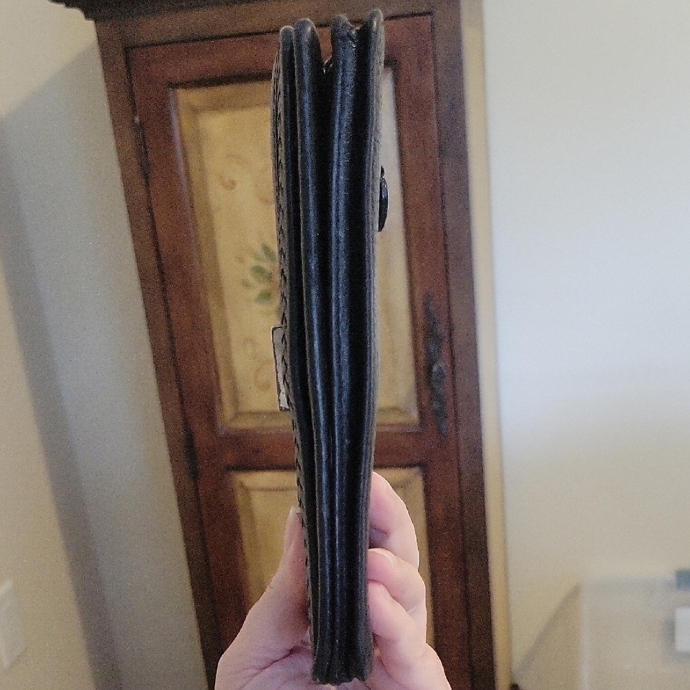 Brighton Wallet Woven Leather Black, maroon Basket Weave Tri Fold - Picture 8 of 8